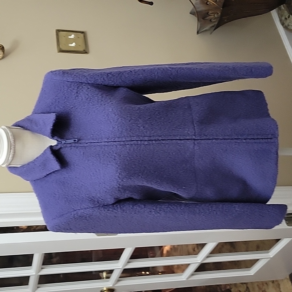 Parisian Signature purple wool blend short fitted jacket zip front Lined 4 EUC …